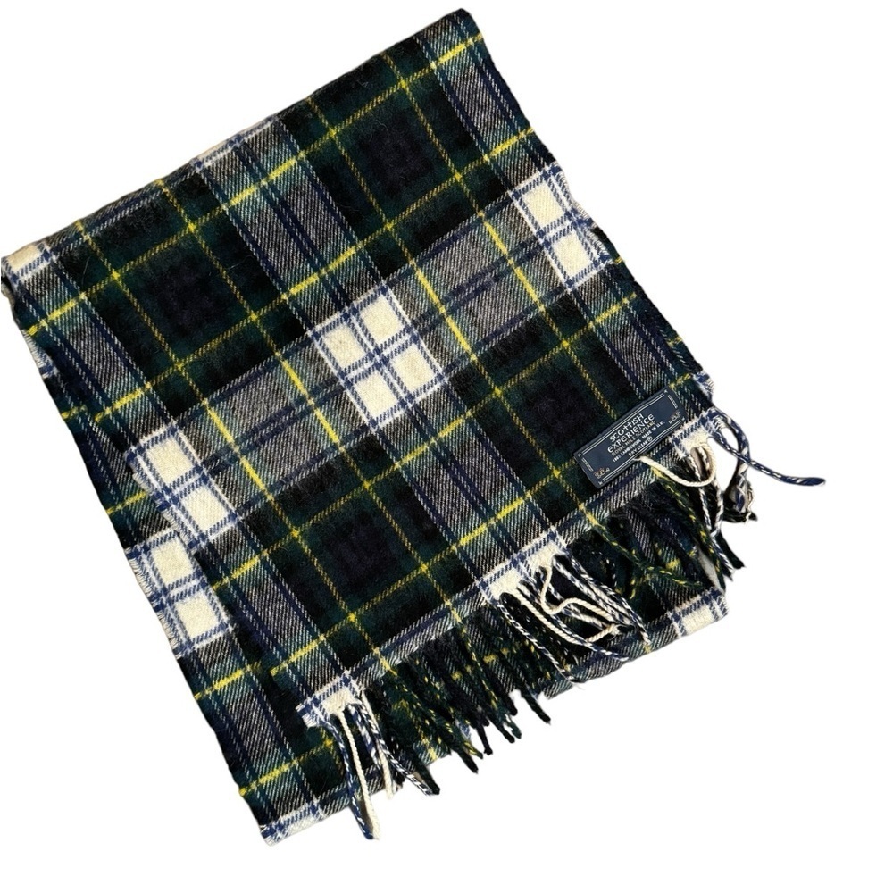 SCOTTISH EXPERIENCE LAMBSWOOL Highland Tartan Clan Plaid Scarf Fringe Blue White